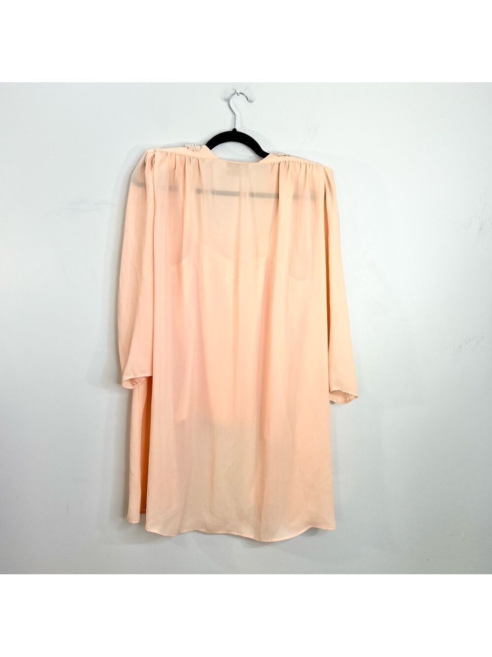 Vintage 80s union made beaded peach chiffon open jacket cami skirt set suit 16 - Picture 6 of 17